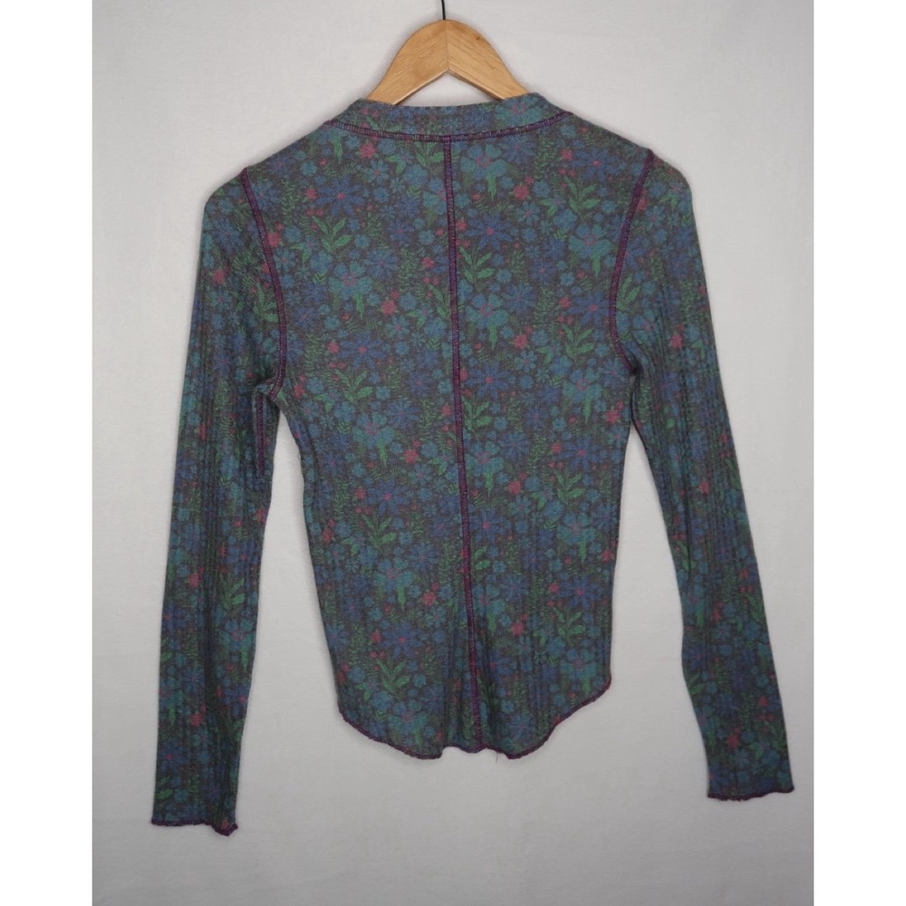 Natural Life Reagan Floral Waffle Knit Snap Henley Thermal Top Women's Small EUC - Picture 6 of 7